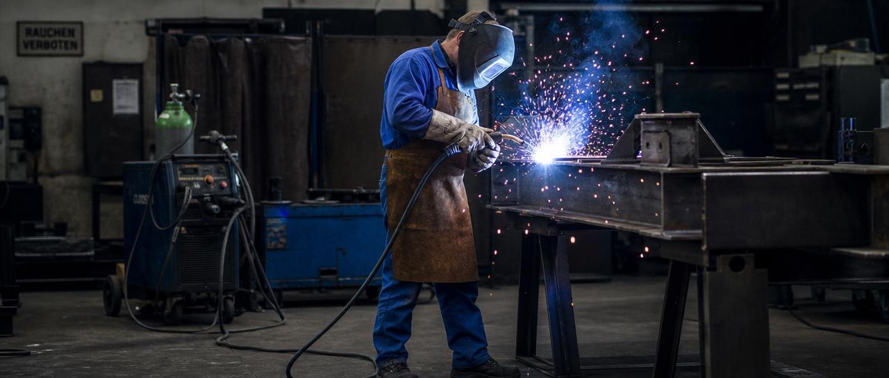 Industrieller Schweißer bei der Arbeit